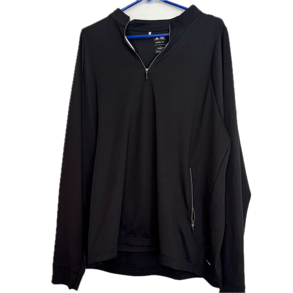Adidas Golf Climalite Men's Large Black Long Sleeve 1/4 Quarter Zip w/ Pockets